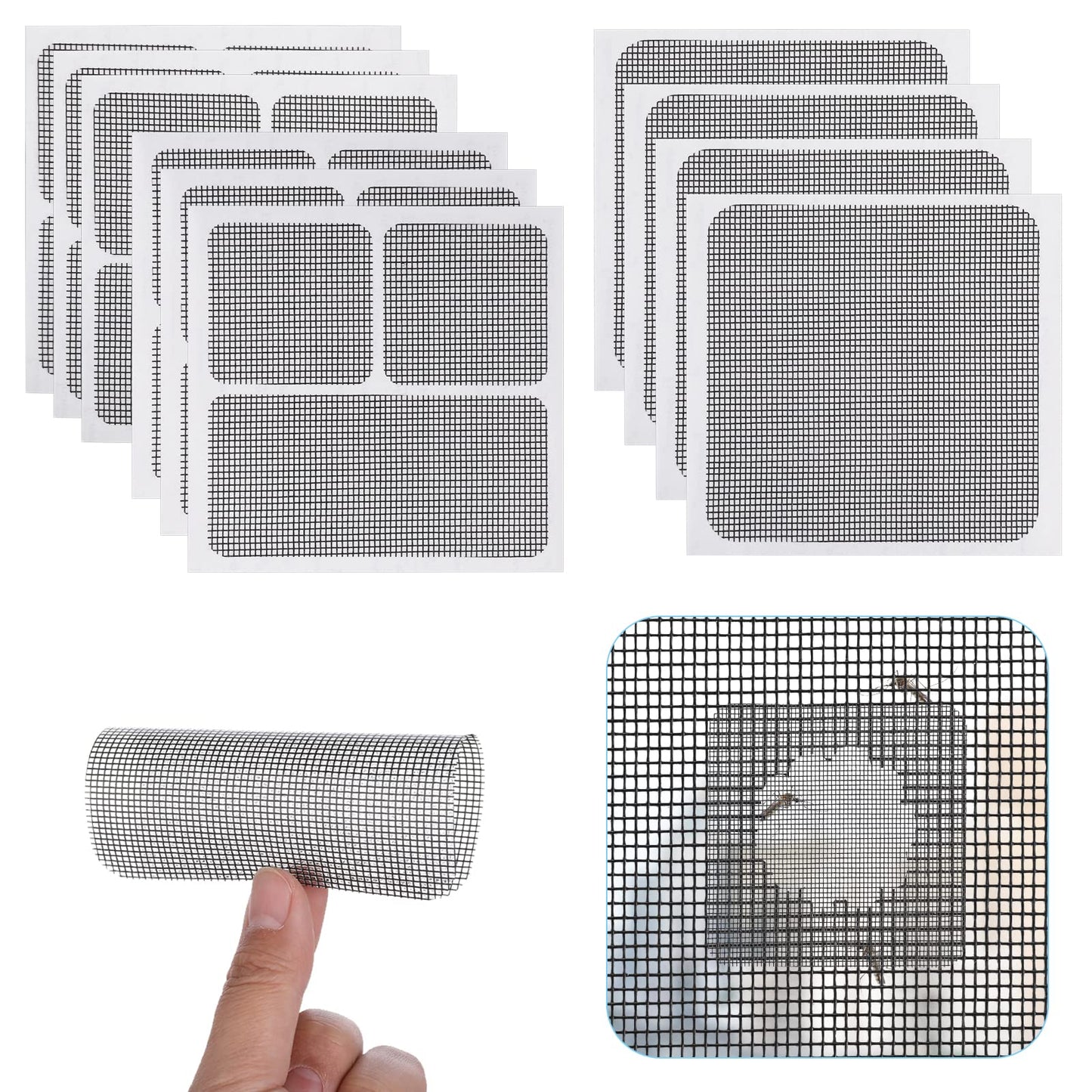 Cobee Fly Screens for Window, 10 Sheets 3 Sizes Self-Adhesive Window Screen Quick Repair Patches Kit Fiberglass Screen Door Replacement Repair Mesh Wall Repair Patches Drywall Tools Wall Hole(Black)