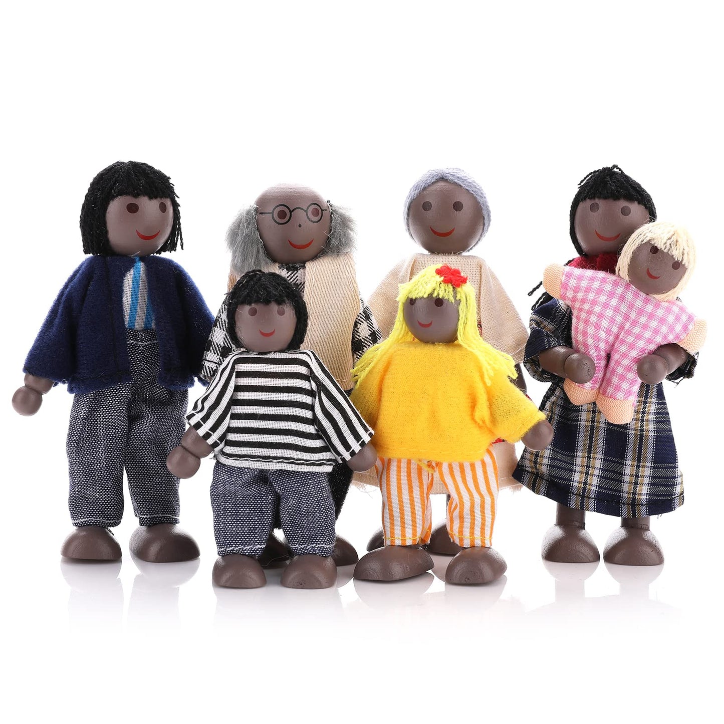 cobee Dollhouse Family People Figures, 7 Pieces Wooden Doll House Family Dolls Mini Doll Family Pretend Play Figures Miniature Dollhouse Doll Figures (A)