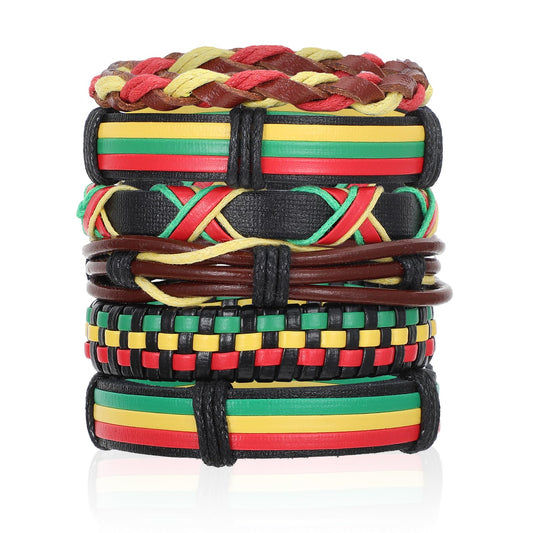 AOZUO African Braided Bracelet, Adjustable Friendship Bracelet, Jamaican Ethnic Tribal Wrap Bracelet, Multilayer Braided Rope Hippie Bracelet, Medium, no gem