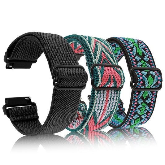 Amaxiu Stretch Nylon Watchband, Adjustable Sport Watch Strap Braided Watch Band for Men Women Compatible with Smartwatch(22mm, Black+Green Floral+Green Arrow)