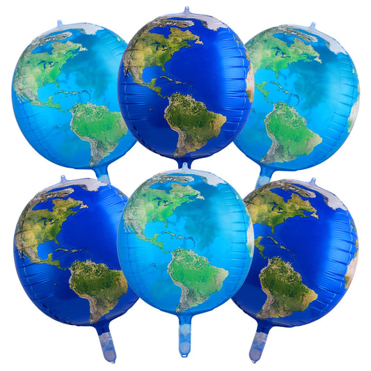 cobee 22 Inch Globe Balloons, 3 Pcs Transparent World Map Balloons + 3 Pcs Earth Globe Balloons, Planet Balloons, Earth 4D Foil Balloons, Back To School Decoration Teaching Supplies Space Theme Party
