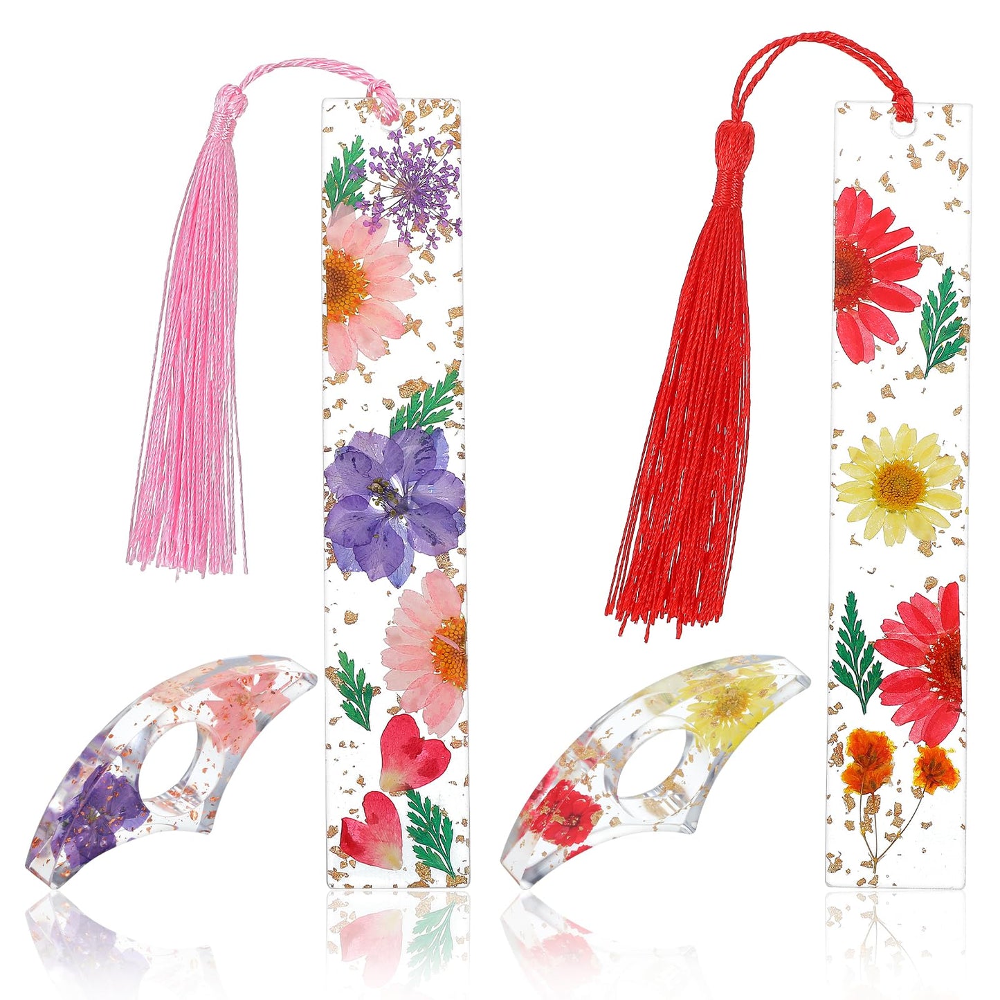 Yuanchu 4 Pcs Book Marks for Reading, Dried Flower Thumb Page Holder Dried Flower Bookmarks with Tassels Book Marker for Women Book Page Holder Gifts for Book Lovers Teachers Students Bookworm