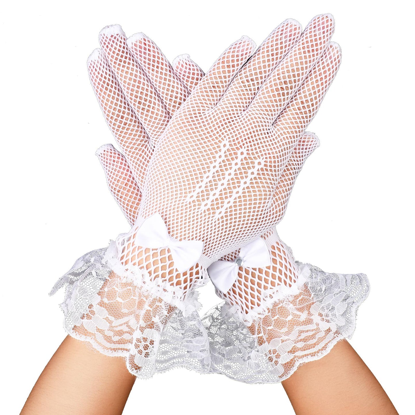 simarro Lace Gloves for Women, Groovy Wedding Gloves 70s Bride Wedding Gloves Elegant Short Lace Gloves for Bachelorette Party Outfit Accessories (White)