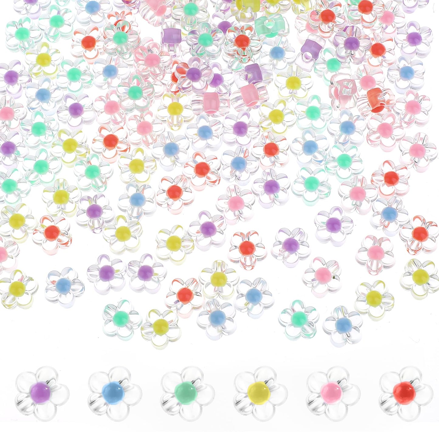 Giantree 12mm Acrylic Flower Beads, 200 Pcs Mix Candy Colors Smooth Spacer Beads Plastic Pastel Beads Flower Shape Transparent Beads for DIY Crafts Braids Bracelet Earring Jewelry Making