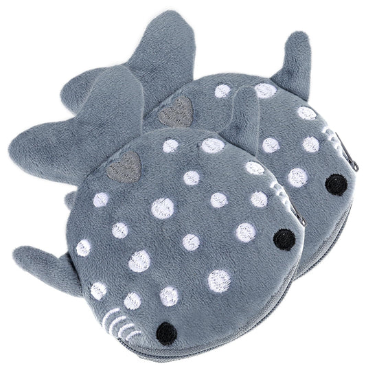 Molain 2Pcs Shark Cute Coin Purse, Soft Plush Kawaii Shark Zipper Small Wallet Women Cartoon Cosmetic Bag Mini Earphone Bag Small Items Bags (Gray)