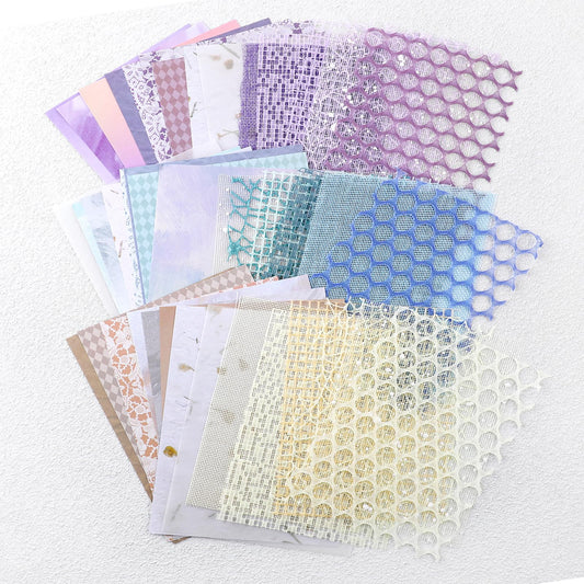 Jeffdad 45Pcs Scrapbook Textured Paper, A5 Size Craft Scrapbooking Paper Mix Mesh Fabric Mulberry Paper for Scrapbooking, Junk Journals, Journaling Supplies, DIY Paper Craft Supp(Type one)