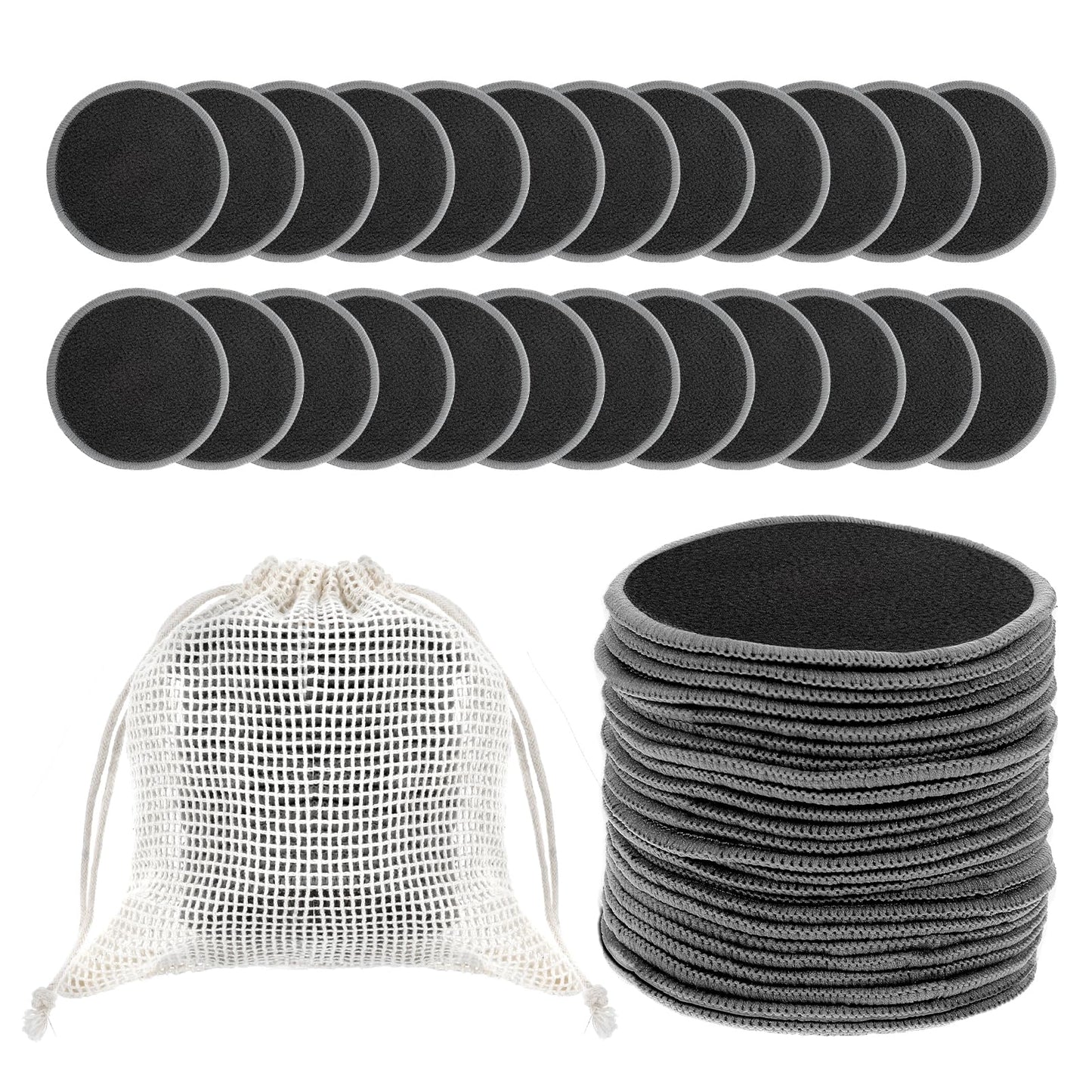 Yuanchu 24 Pcs Reusable Makeup Remover Pads, Soft Rounds Bamboo Cotton Microfiber Makeup Remover Cloths with Mesh Bag