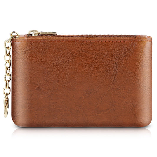 Giantree Coin Purse for Women, Vegan Leather Zipper Coin Purse Portable Coin Purse Mini Change Wallet Coin Bag for Credit Card ID Key Headset Lipstick (Brown)