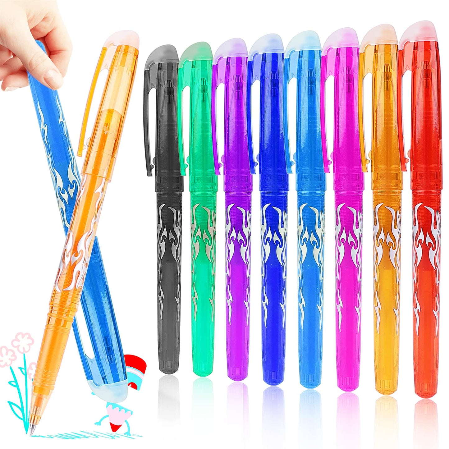 TIESOME 8 PCS Erasable Pens Black Gel Pens, Rub Out Pens Erasable Gel Pens with Rubbers on the End, Erasable Pen with Eraser Writing Pens for Kids Adults Students, Pens for School Office Supplies