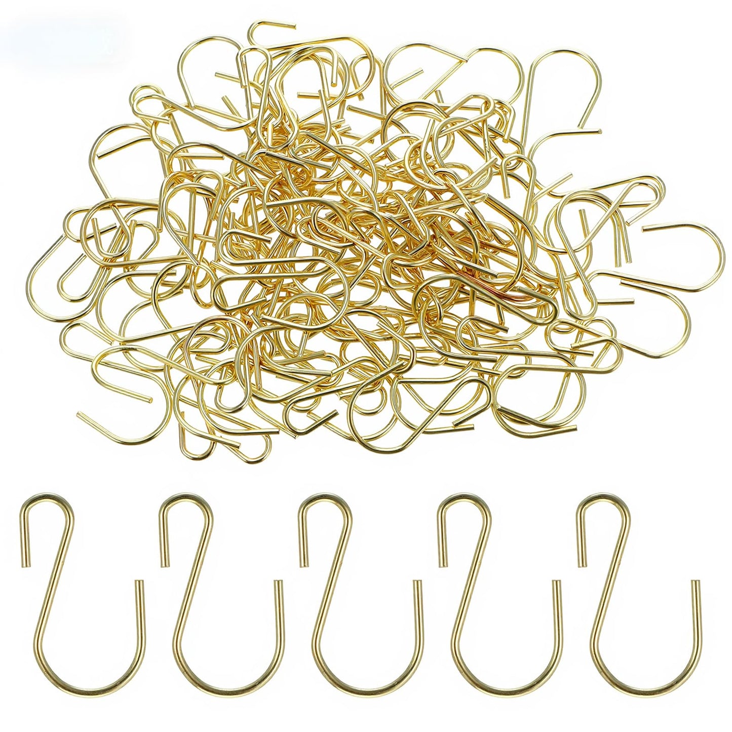 DOPENSPI 100 Pcs 1 Inch Mini S Hooks for Hanging, Metal S Shaped Hook Christmas Ornament Hooks Mini S Wire Hanger‌ Connectors for Hanging Jewelry Small Kitchenware Potted Plants(Gold)