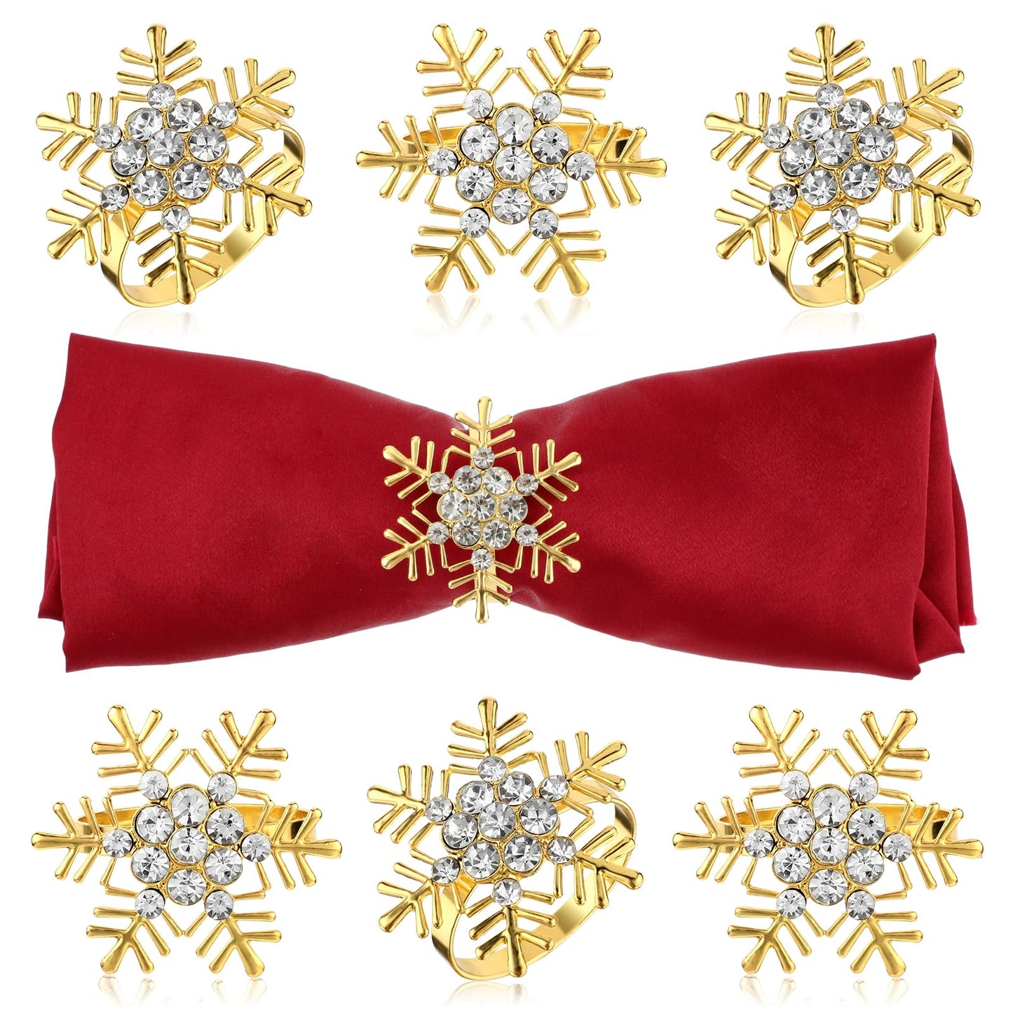Andibro Christmas Snowflake Napkin Rings, 6Pcs Xmas Metal Rhinestone Serviette Ring Holder Buckle Santa Dinner Tables Setting Decorations Napkin Holder for Christmas Wedding Parties Table(B)