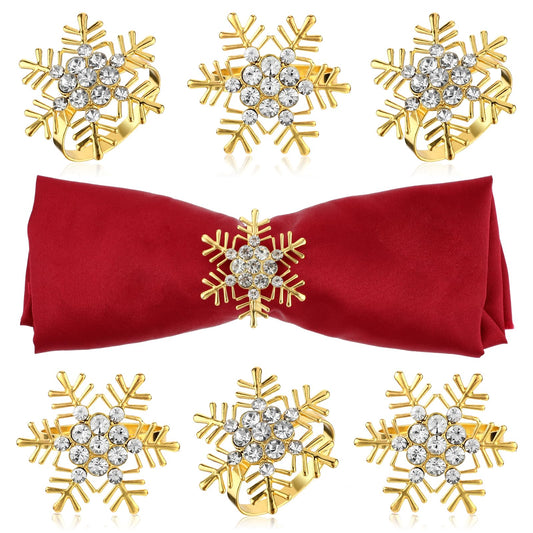 Andibro Christmas Snowflake Napkin Rings, 6Pcs Xmas Metal Rhinestone Serviette Ring Holder Buckle Santa Dinner Tables Setting Decorations Napkin Holder for Christmas Wedding Parties Table(B)