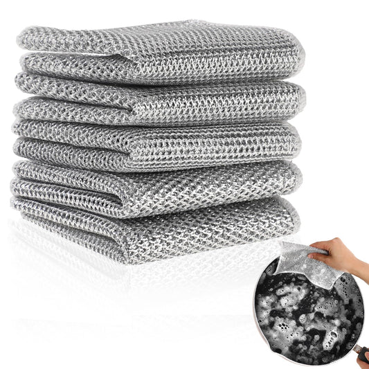 Jeffdad 5 Pcs Wire Dishwashing Rags, Multipurpose Wire Miracle Cleaning Cloths, Wire Dishwashing Rag for Wet and Dry Dish, Non-Scratch Wire Dishcloth for Kitchen Cleaning(5 Pcs)