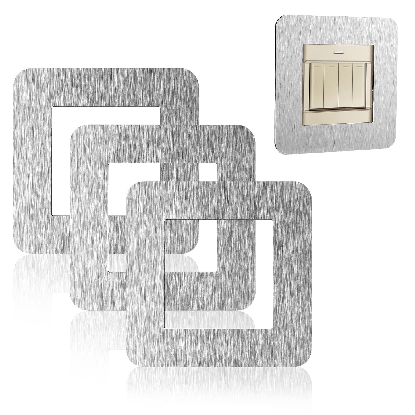 simarro 3Pcs Light Switch Surround Protection Cover, Self-Adhesive Light Switch Cover Plates Frame Wall Socket Stickers for Home Decoration (Silver Brushed)
