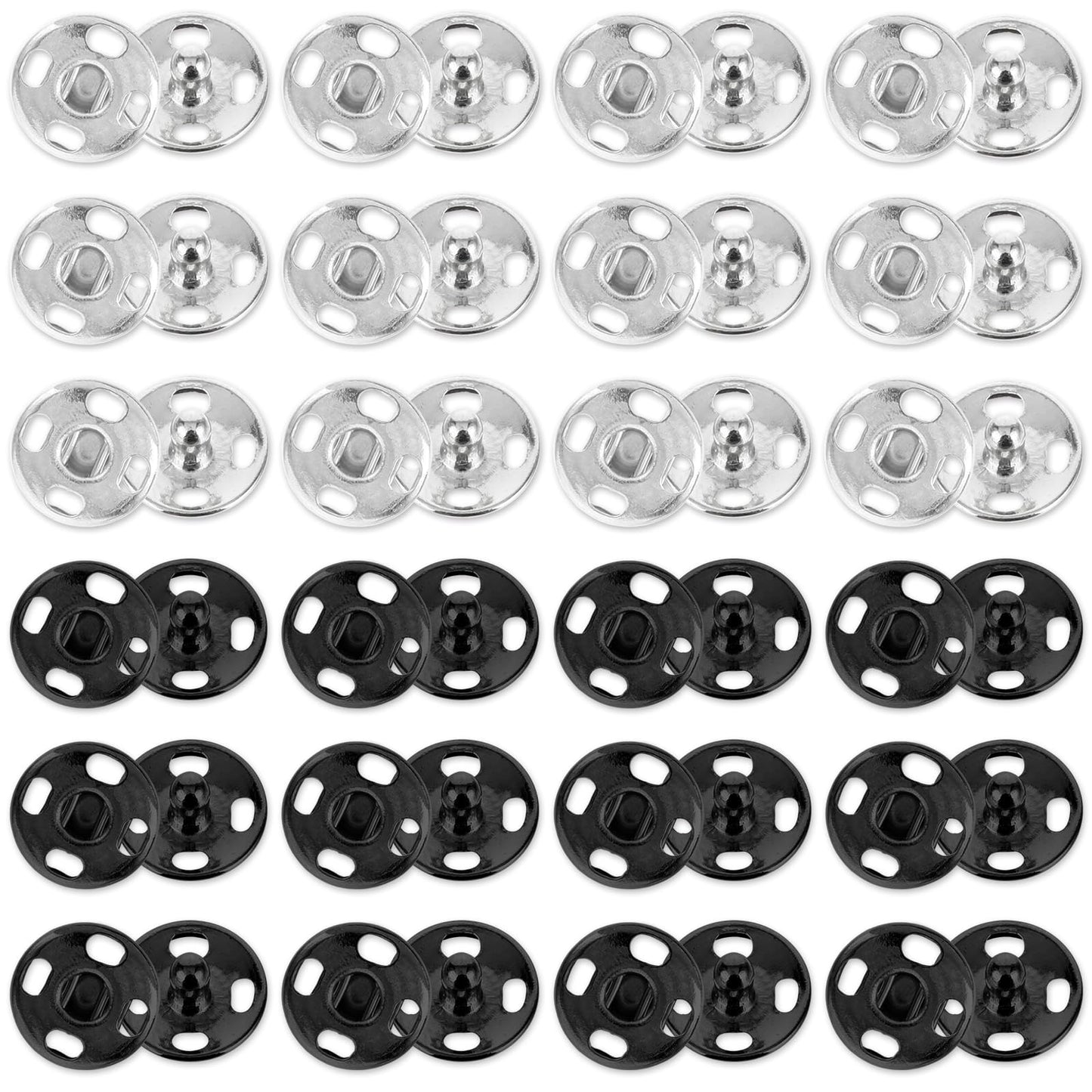 GEEHUA 100 Sets Sew on Metal Snaps, Metal Fasteners Press Studs Buttons for Sewing Clothing 10mm Black and Silver Sew-on Snap Buttons