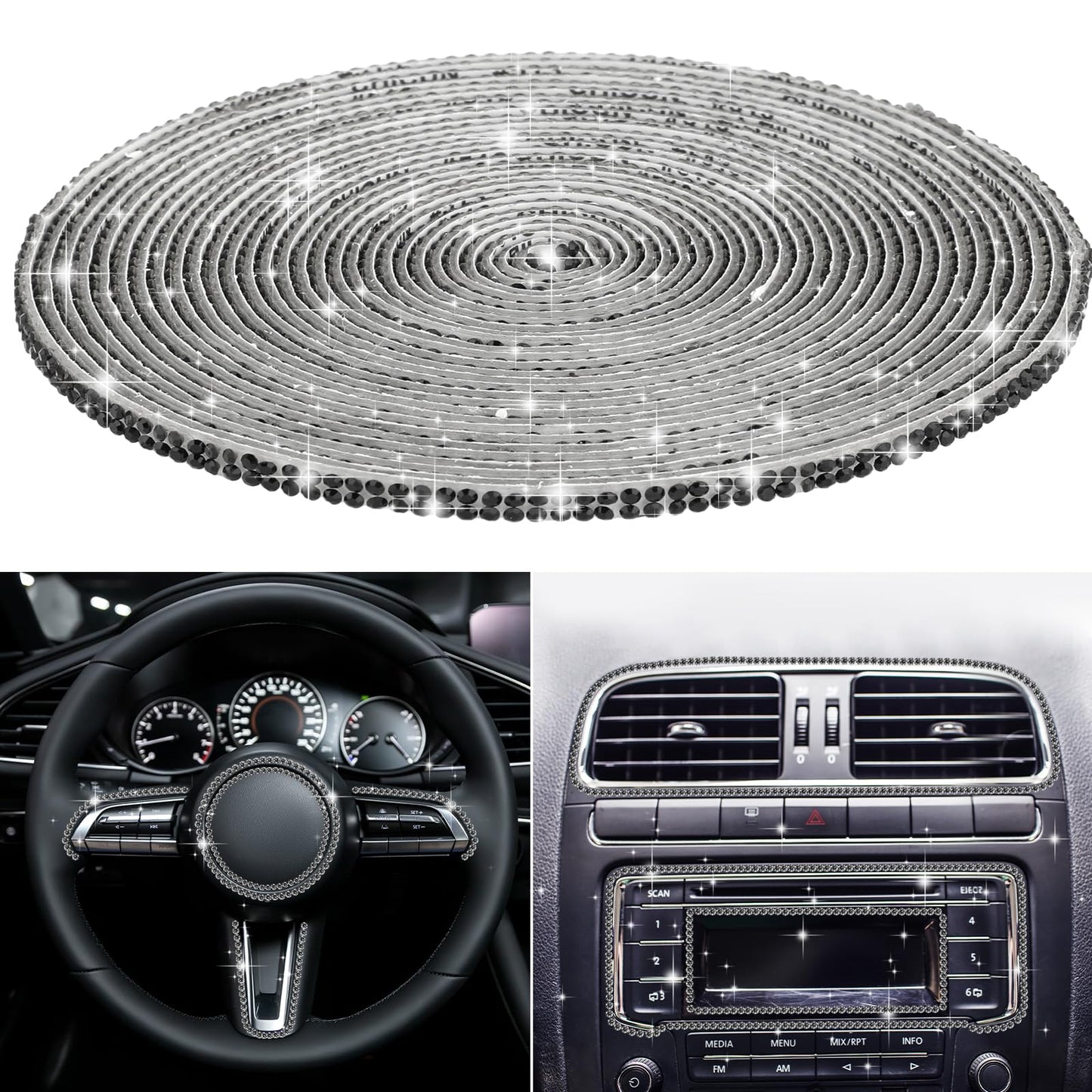 Amabro Bling Car Trim Self-Adhesive, Rhinestone Car Trim Strips Line Molding Stickers for Car Dashboard Decoration Glitter Car Interior Exterior Accessories 16.4 Ft(Black)