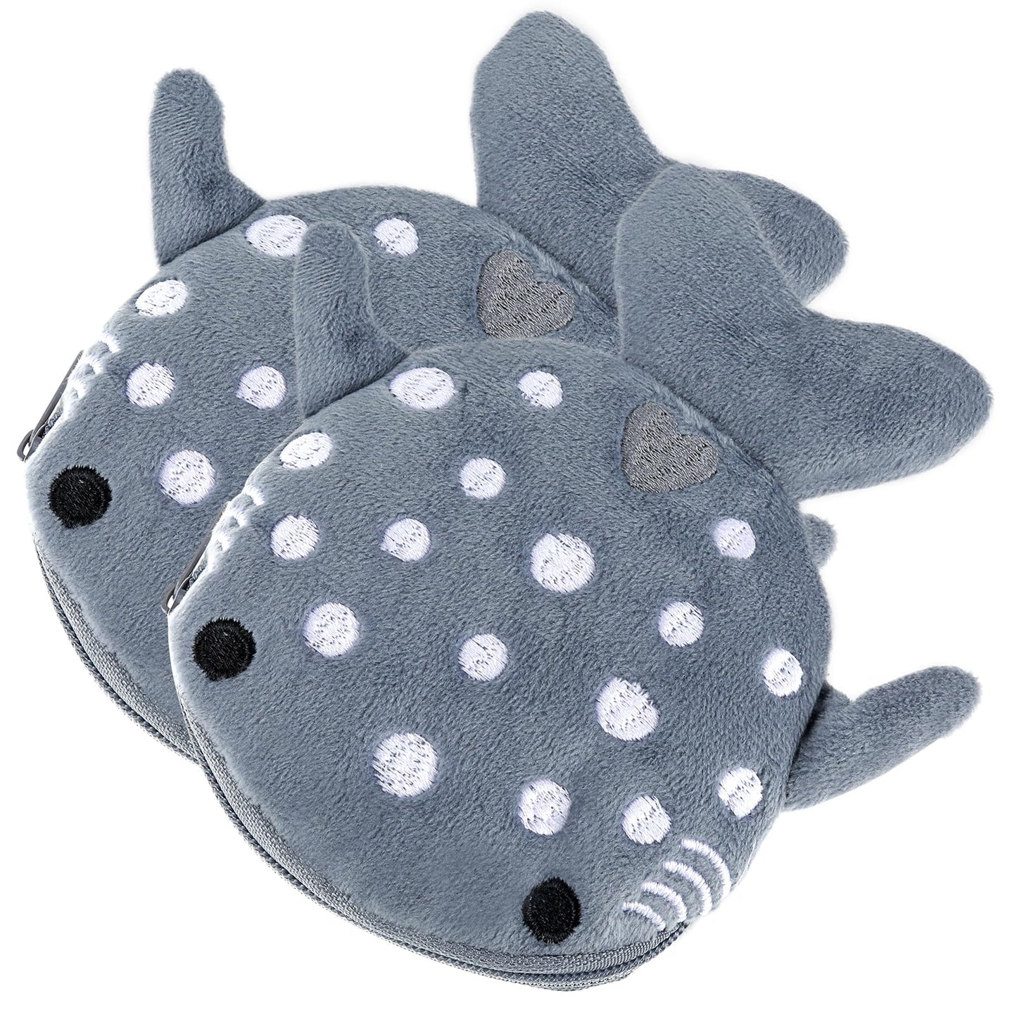 simarro 2Pcs Shark Plush Coin Purse, Kawaii Shark Zipper Wallet Portable Change Wallet Christmas Gifts for Men Women Cosmetic Jewelry Key Holder Earphone Bag Small Items Bags(Gray)