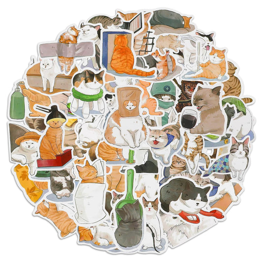 Amaxiu 53PCS Funny Cat Stickers, Vinyl Waterproof Cute Decals Cartoon Cat Sticker DIY Decorative Stickers for Water Bottle Laptop Phone Luggage Skateboard