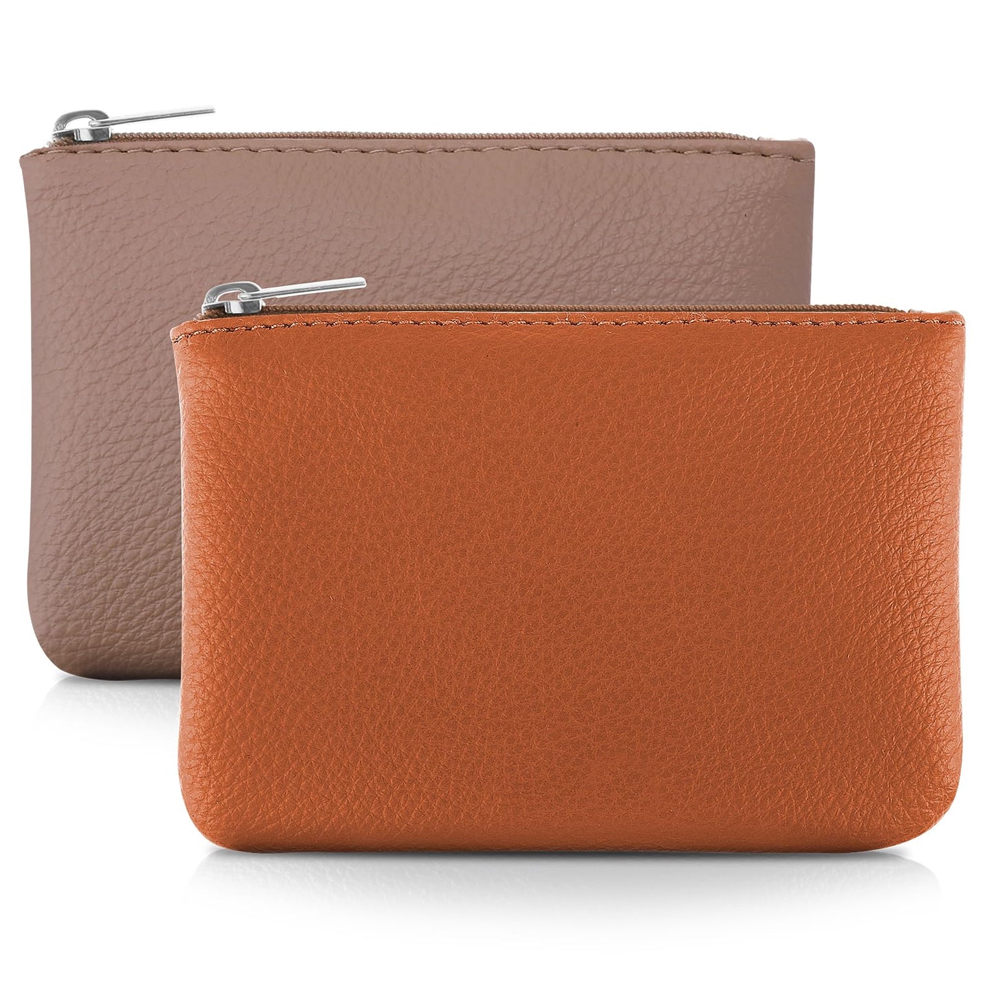 TIESOME 2Pcs Lychee Pattern Coin Purse, PU Zipper Coin Purse Portable Coin Purse Mini Change Wallet for Women Coin Pocket Mini Money for Women ID Key Headset Lipstick (Flesh Color + Light Brown)