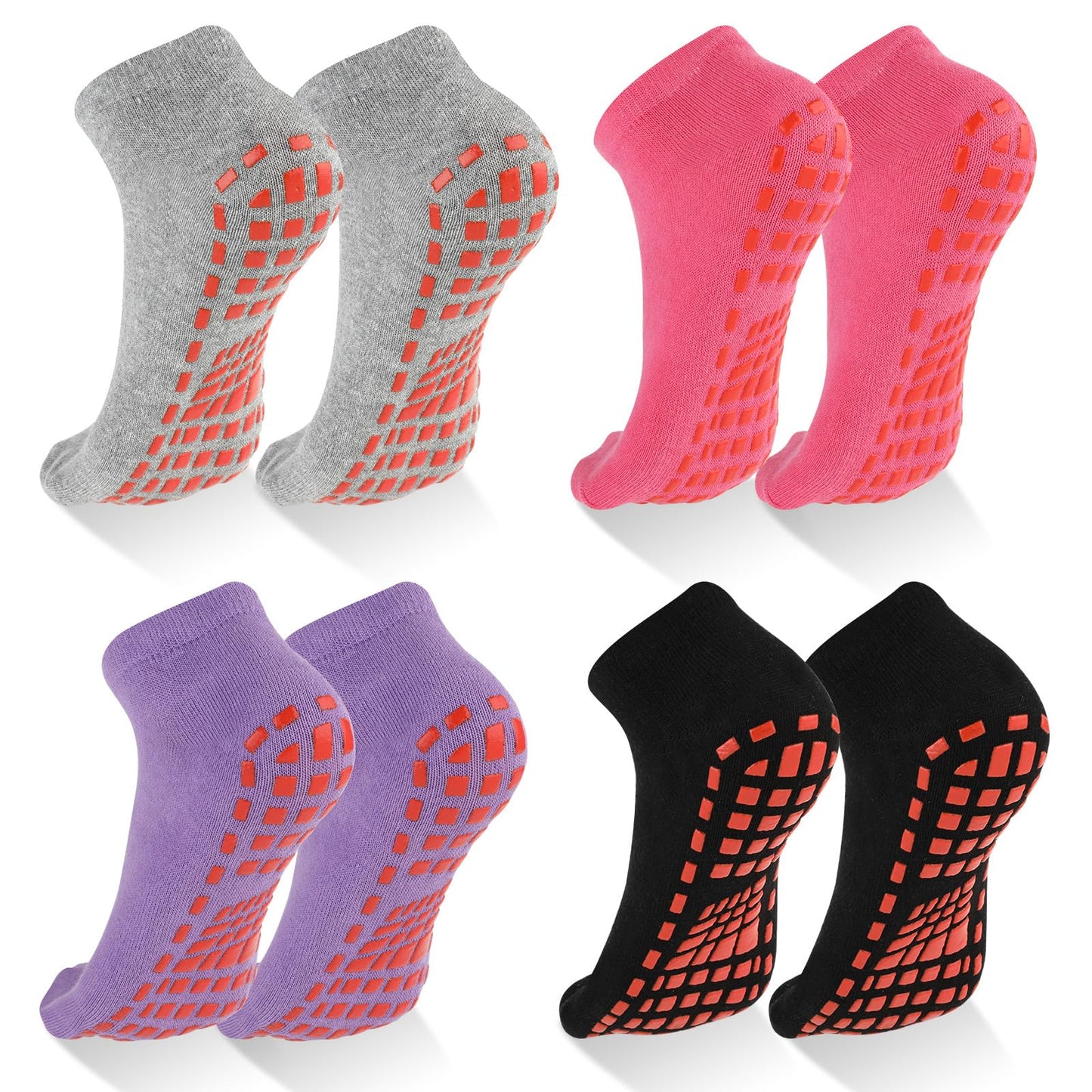 simarro 4 Pairs Yoga Socks with Grips, Non Slip Grip Socks for Yoga Pilates Ballet Barre Dance Gym Hospital, Anti Skid Socks for Women and Men (4 Colors 4 Pairs)