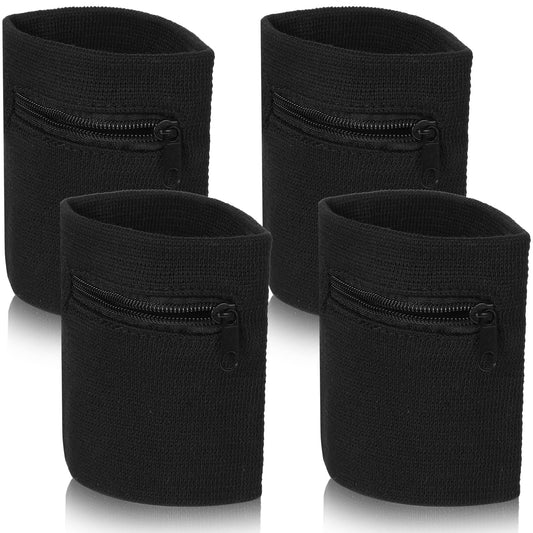 LIQWEI 4 PCS Zipper Wrist Pouch, Cotton Sweatbands for Men & Women Breathable Absorbent Outdoor Sports Wrist Wallet Elastic Wrist Bag for Running Walking Jogging Workout Key Card Coin Storage