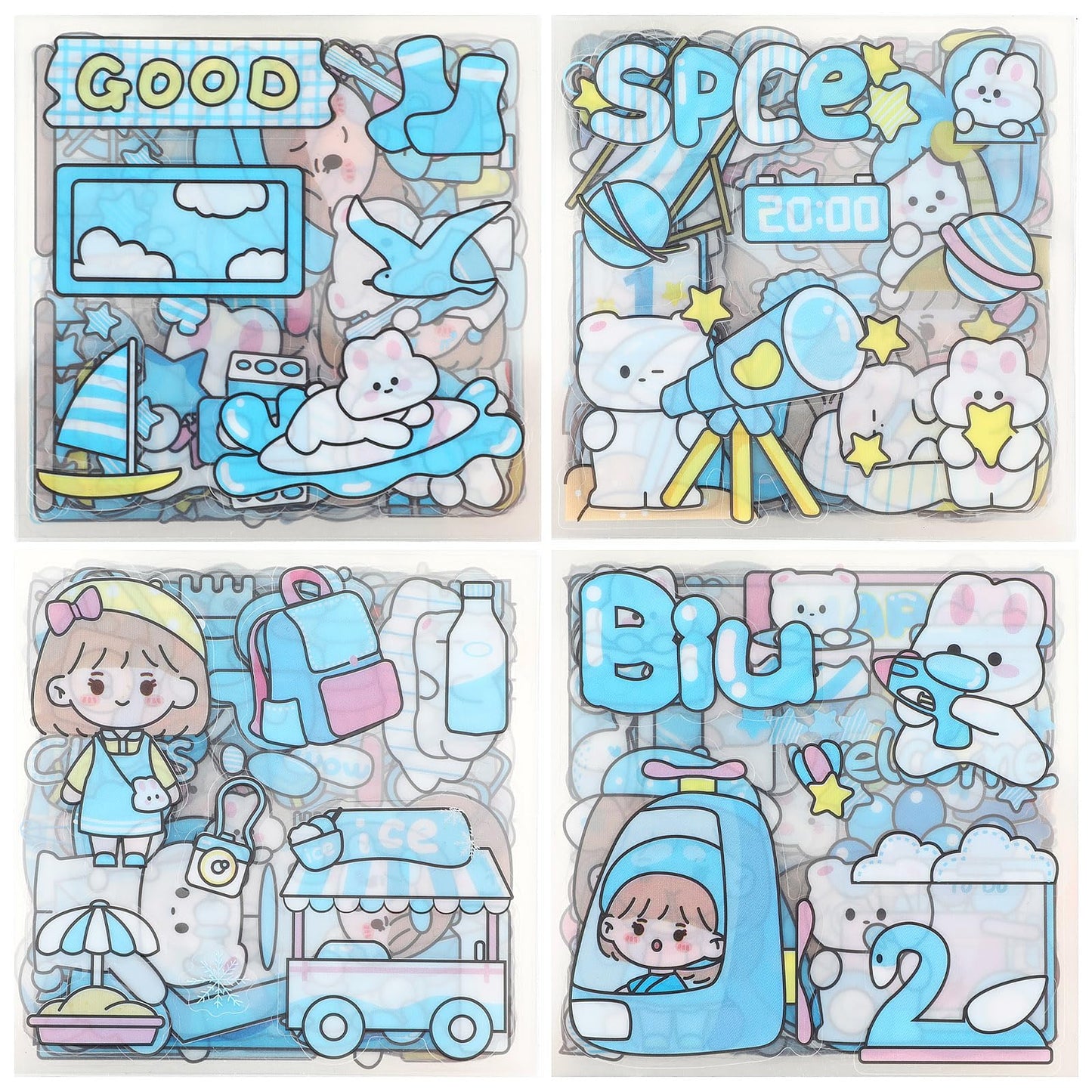 Amaxiu 100 Sheets Cute Cartoon Stickers Set, Waterproof Transparent Kawaii Sticker Decorative Decals Kid's Stickers Set for Phone Cases Laptops DIY Crafts Scrapbook Journal Notebook