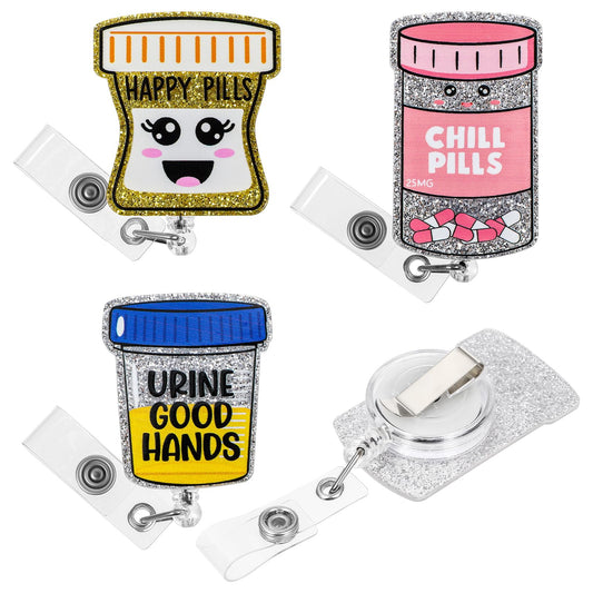 AOZUO 3 Pcs Nurse Badge Reel Nursing, Retractable Nurse Badge Holder Cute Glitter ID Name Card Badge Reels Shaker with Alligator Clip for Nurses Doctor Medical Hospital Office Workers Gifts