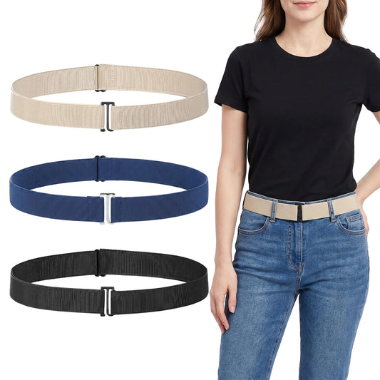 JJUNW 3 Pcs No Show Stretch Belts for Women, Adjustable Elastic Waist Belts Women's Invisible Elastic Belt for Jeans Pants Shirt Sweater Tuck Band