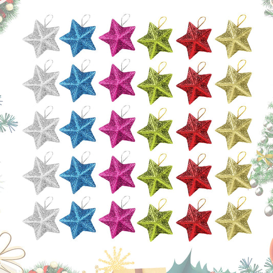 TIEOME 30Packs of Christmas Tree Decorations, Colorful Star Hanging Decorations Xmas Star Pendant Tree Ornament Festive Embellishments for Holiday Party