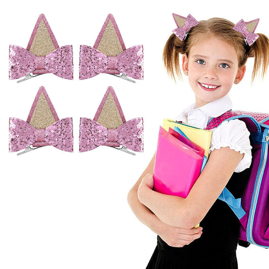 Amaxiu Cute Glitter Bow Hair Clips for Girls, 4 Pcs Kawaii Hair Bow Barrettes Bling Bling Hair Bow Clips Hair Accessories for Birthday Christmas Party Favor(Pink)