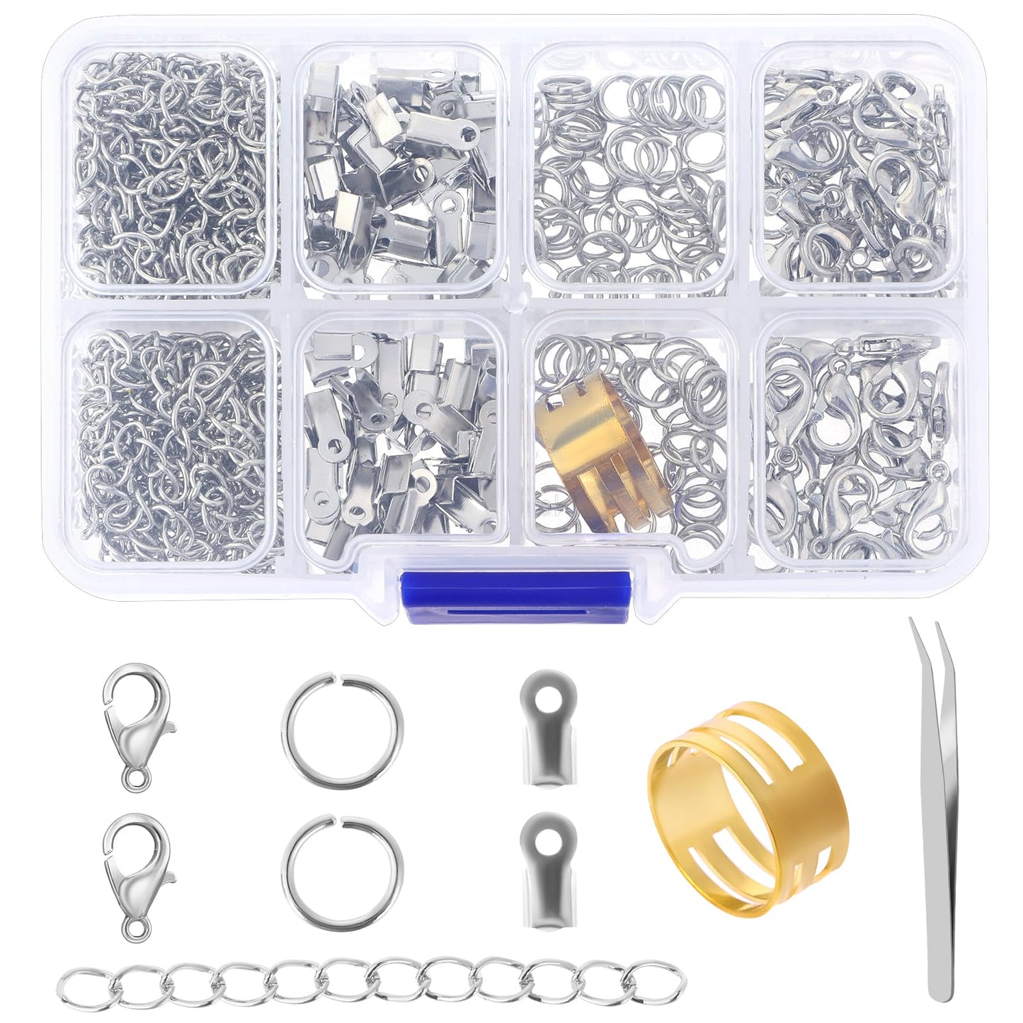 simarro 300 Pcs Jewellery Clasps Set, Lobster Clasps for Jewelry Making with Closed Jump Rings, Metal Closures Clasps for DIY Craft Bracelet Necklace Ankle Making (Sliver)