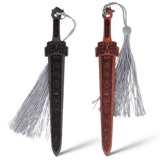 Andibro 2PCS Sword Shaped Wooden Bookmarks, Creative Vintage Style Woode Bookmark Handmade Wood Book Mark Reading Page Markers Woods Book Marks for Men Crafting Book Lovers