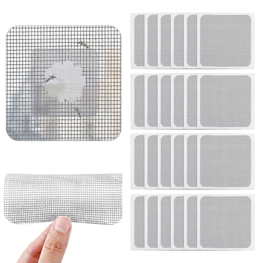 Amabro Window Screen Repair Patches, 3-Layer Strong Adhesion Window Door Screen Mesh Replacement Repair Patches Self-Adhesive Fiberglass Screen Quick Repair Tape, 4" x 4"(24pcs, Gray)
