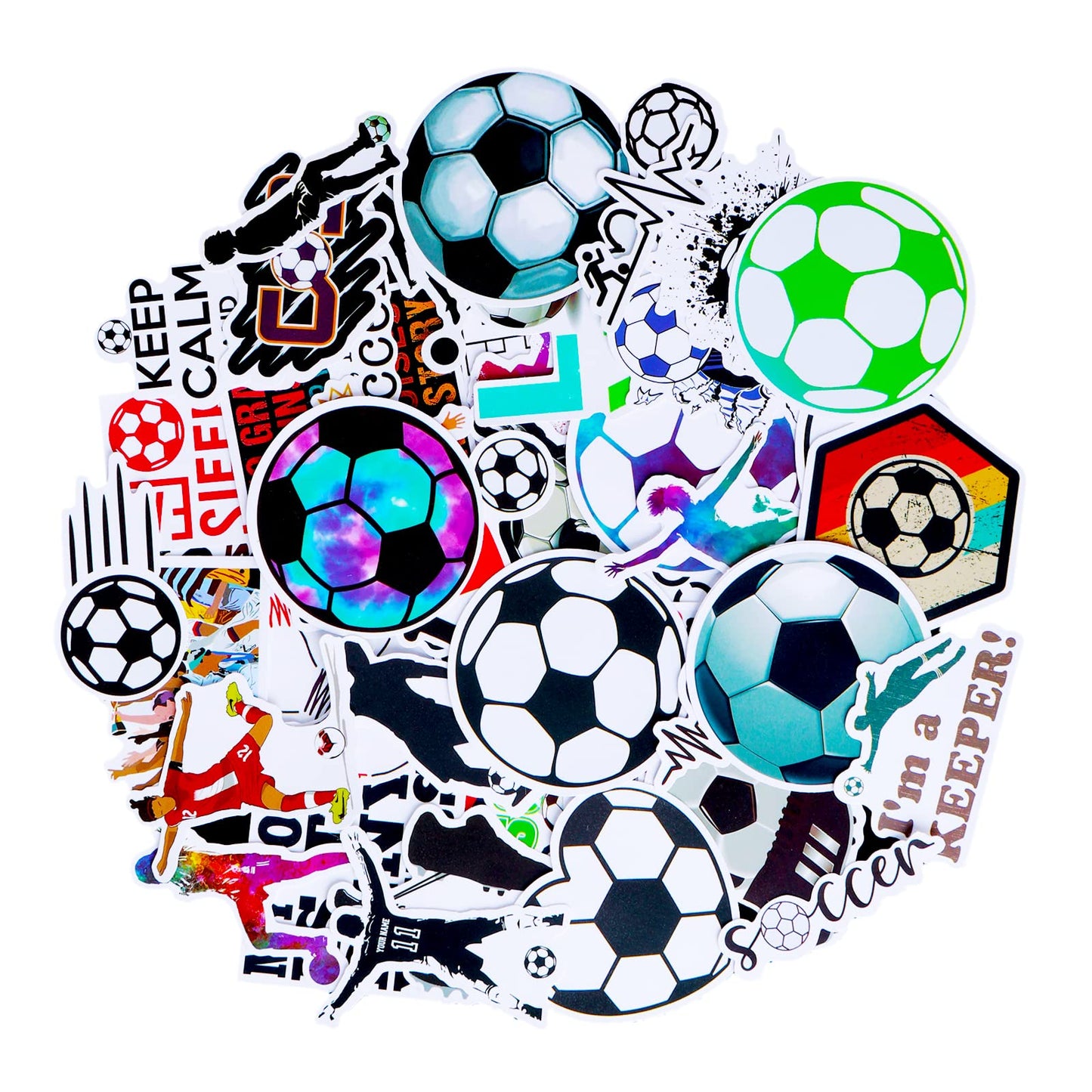 cobee Soccer Stickers, 50 Pieces Sport Football Decals Waterproof Water Bottles Stickers Soccer Vinyl Stickers Soccer Gifts for Teen Aesthetic Trendy Sticker for Scrapbooking Laptop Computer Phone