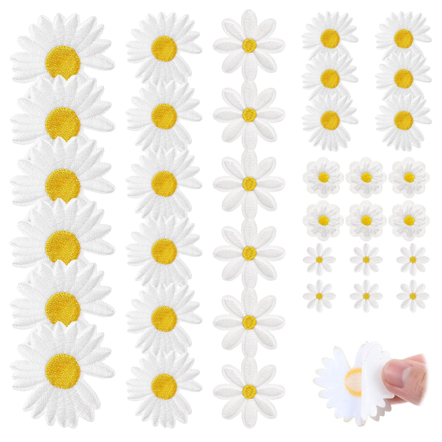 Giantree 36PCS Patches for Iron On Flower, Daisy Flower On Patches Delicate Embroidered Appliques for Clothes, Embroidered Repair Patches for Clothes Decoration and DIY Craft Supplies(self-Adhesive)