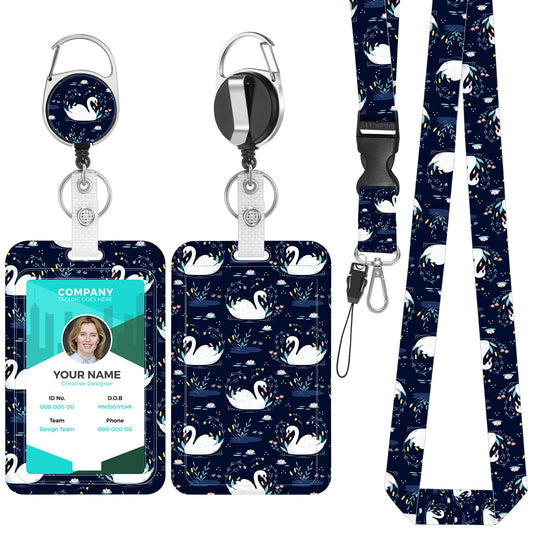 Giantree Cute Swan ID Card Holder with Strap, Retractable Lanyard with ID Card Holder Set Removable Neck Strap Neck Strap for Women Teachers Nurses Doctor Students