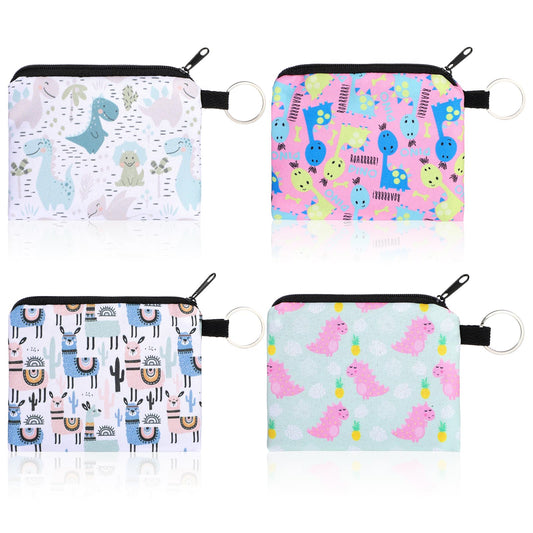 AOZUO 4 Pieces Children's Wallet, Mini Wallet, Children's Wallet, Boys, Mini Wallet, Animal Small Wallet, with Zip, for Boys and Girls Change Coins