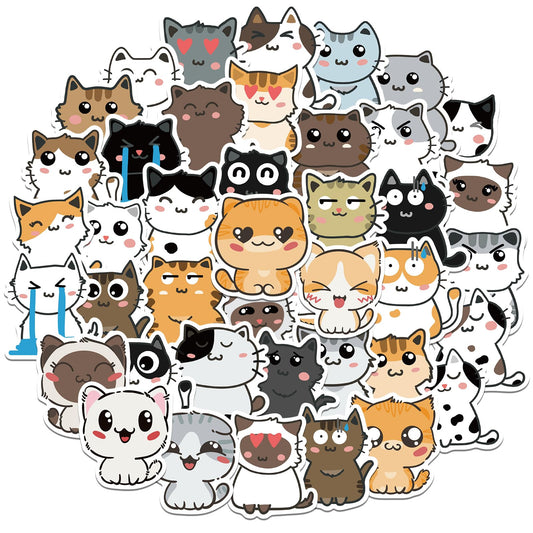 Amaxiu Funny Cartoon Cat Stickers Set, 50 Pcs Cute Kawaii Animal Aesthetic Decals Waterproof Vinyl Decorative Sticker for Scrapbooking Planner Journals DIY Crafts