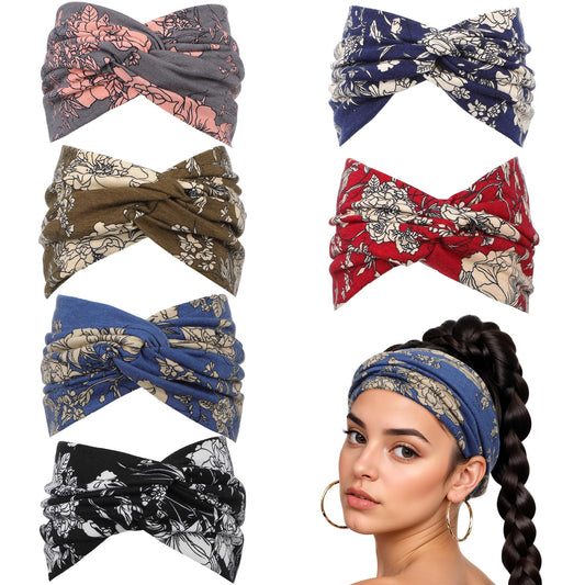 MBAIYO Pack of 6 Women's Headbands, Wide Headbands for Women, Elastic Hair Bands, Fit Workout, Spa, Fitness, Running, Yoga