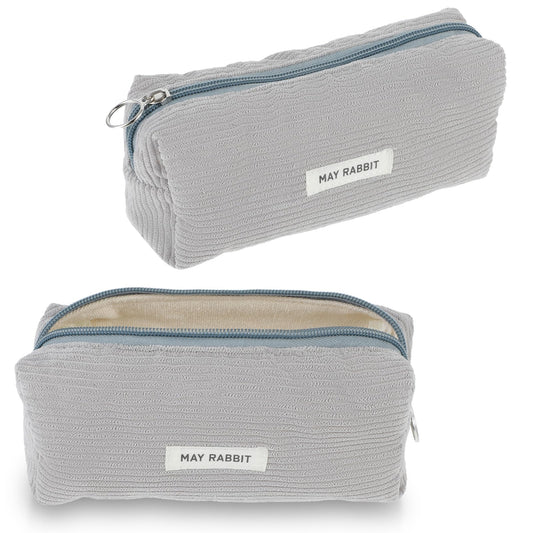 Amabro AOZUO Corduroy Pencil Case, Large Pencil Pouch Makeup Bag Cosmetic Purse Office Stationery Organizer for College School Travel(Grey)