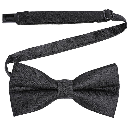 AOZUO Bow Ties for Men, Adjustable Paisley Stripe Bowties Black Self Tie Bow Tie for Formal Tuxedo Wedding Party Prom, Black, M