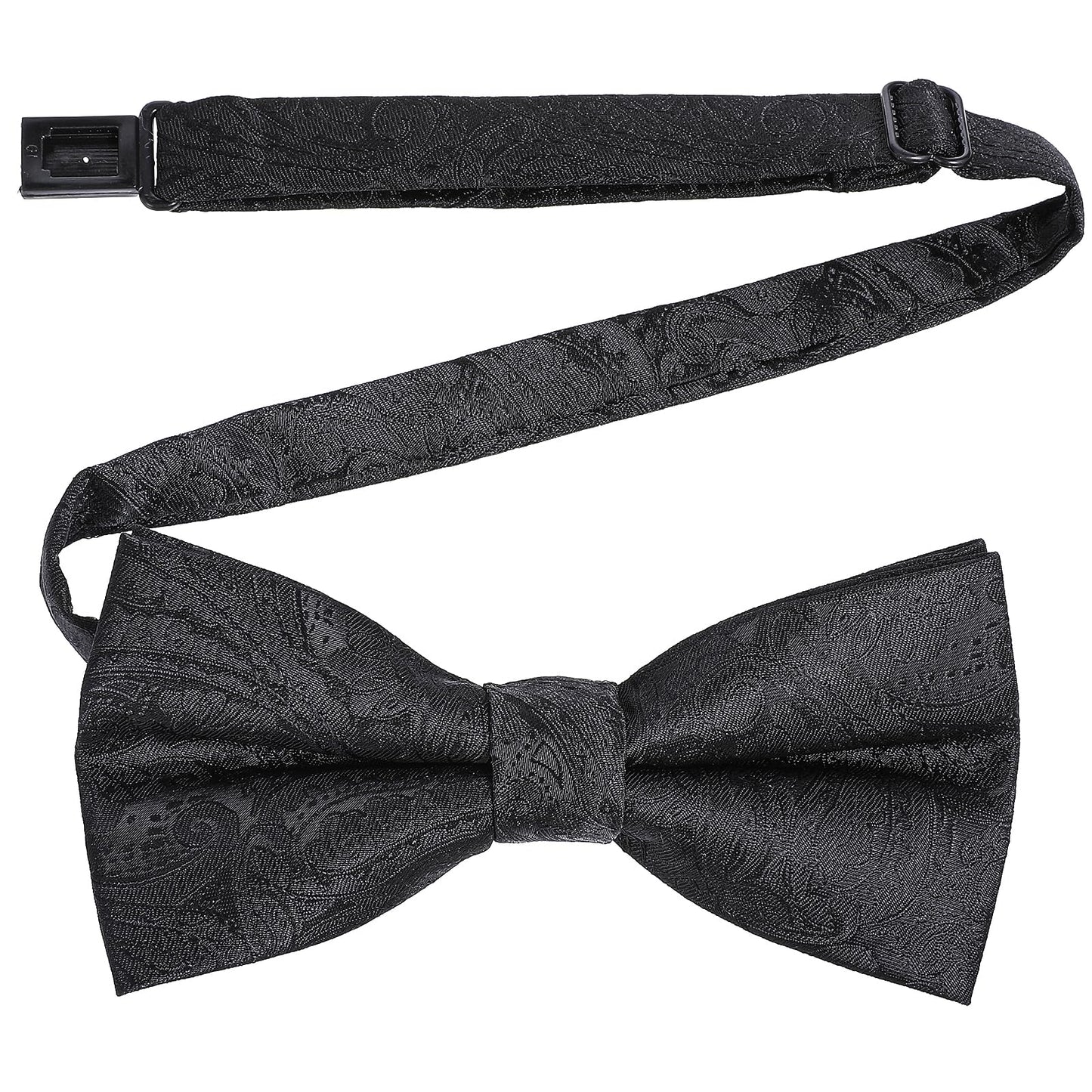 AOZUO Bow Ties for Men, Adjustable Paisley Stripe Bowties Black Self Tie Bow Tie for Formal Tuxedo Wedding Party Prom, Black, M