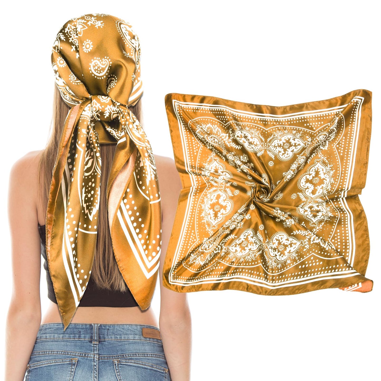 Giantree Women Square Satin Head Scarves Satin Scarf, 35" Large Soft Square Satin Scarf Bandana Scarf Satin Women's Scarves Neck Headscarf Decoration Headwear Gift for Women