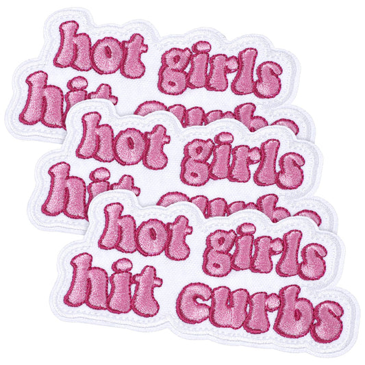 AOZUO Funny Girls Patches, 3PCS Pink Hot Girls Hit Curbs Iron On Repair Patches Sew Embroidered Decoration Applique for DIY Clothes Repair, Hat, Jackets, Backpacks, Coat