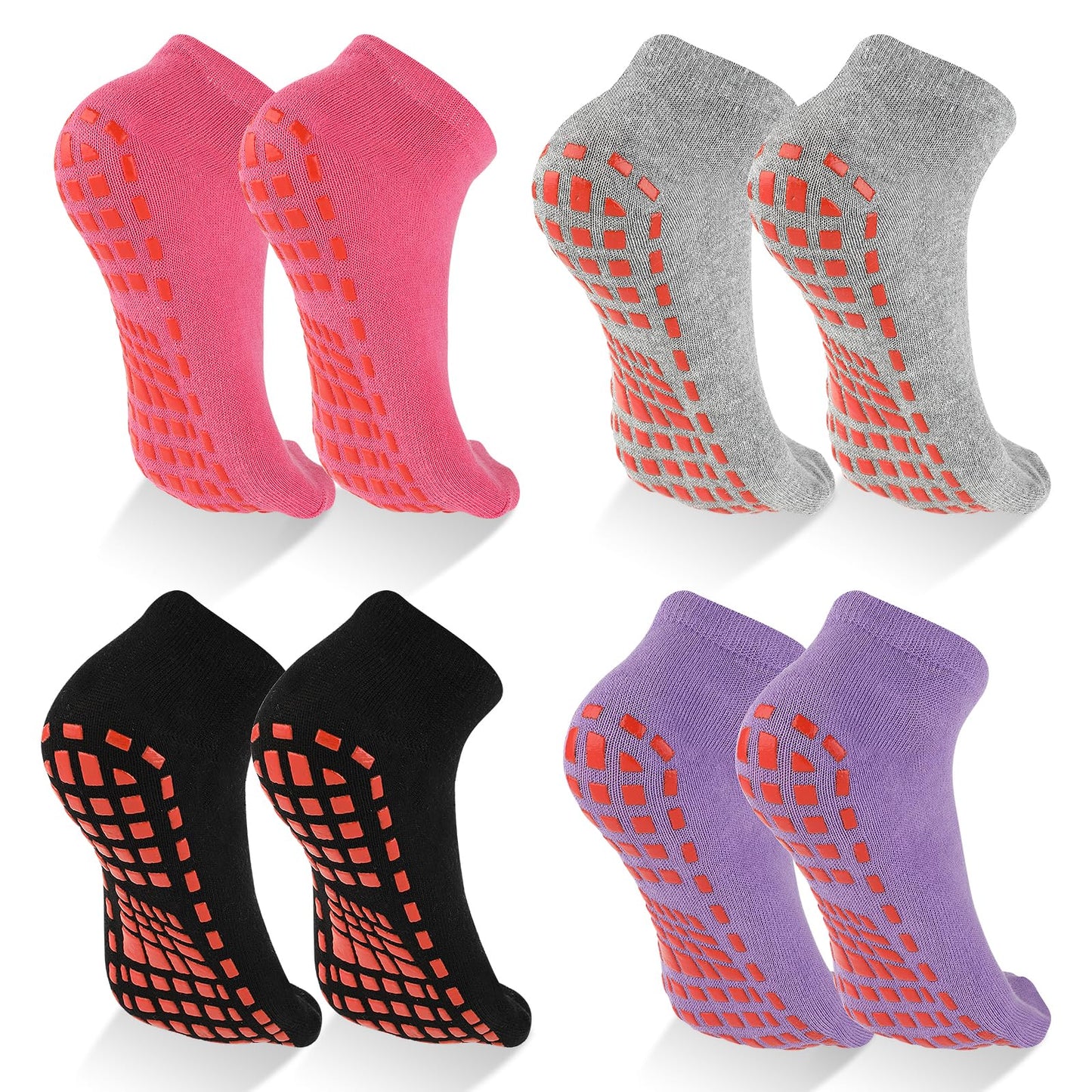 Bewudy 4 Pairs Yoga Socks with Grips, Non Slip Grip Socks for Yoga Pilates Ballet Dance Hospital, Socks for Women Men
