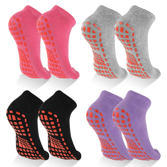 Bewudy 4 Pairs Yoga Socks with Grips, Non Slip Grip Socks for Yoga Pilates Ballet Dance Hospital, Socks for Women Men