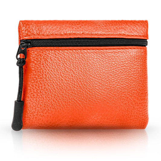 Andibro Vegan Leather Coin Purse, Coin Pouch for Women, Small Change Purse Credit Card Pouch Change Holder Coin Bag with Zip (Orange)