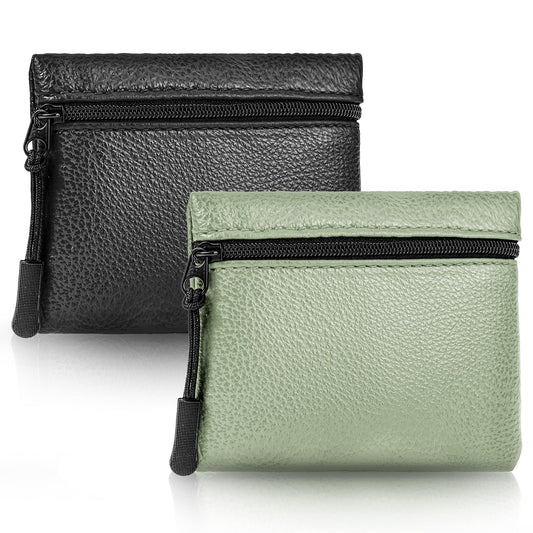 Andibro Vegan Leather Coin Purse, Women's Small Coin Pouch & Credit Card Holder (Black+Green)