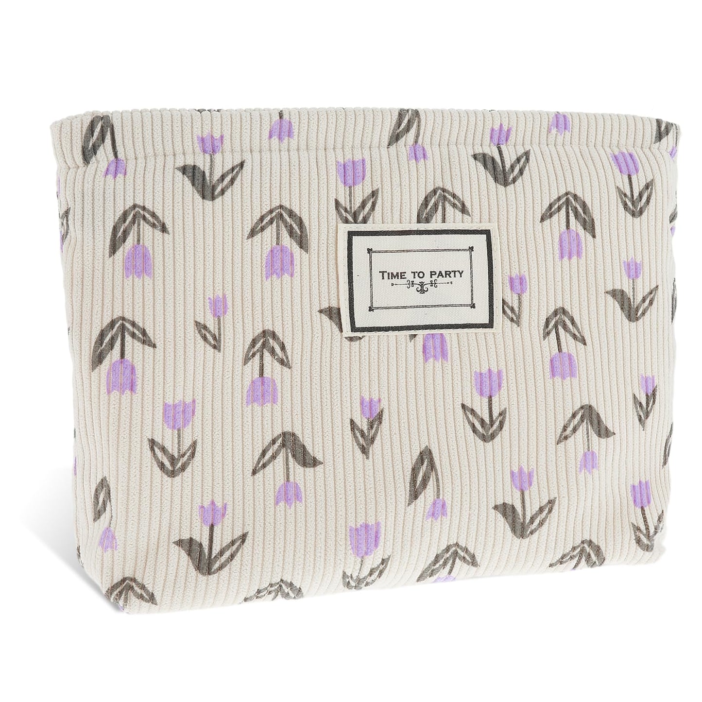 Giantree Travel Small Cosmetic Bag Tulip Printing, Corduroy Makeup Bag Portable Toiletry Bag with Zipper Storage Bag Makeup Organizer for Women Girls(lila Blume)