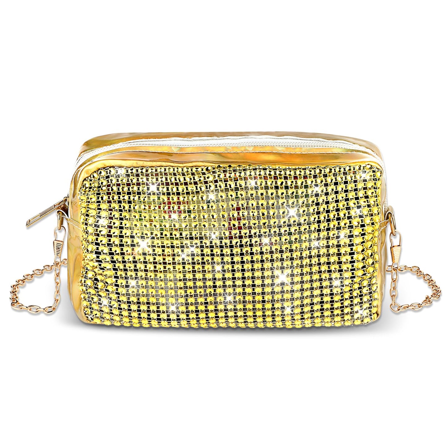 simarro Bling Evening Handbag for Women, Sparkly Rhinestone Evening Clutch Bag Chain Shoulder Bag Lady Girl Party Shiny Crossbody Coin Bag for Prom Wedding Engagement Cocktail Party Banquet (Gold)